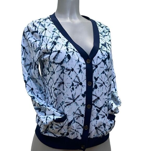 Thakoon X Target Shibori Cardigan Women's Large Blue & White Button Front Cotton - Picture 6 of 8